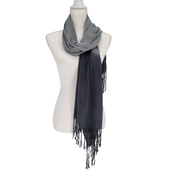 Ombre Rectangle Scarf Gray w/ Tassels - Picture 1 of 6